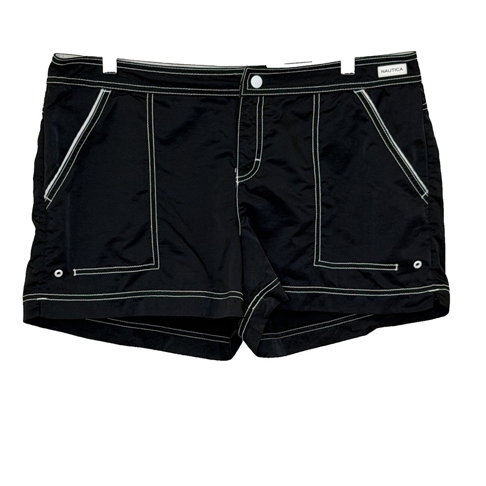 Nautica Swim Shorts Womens Size‎ Large Black White Stitching Y2K Quick Dry Nylon
